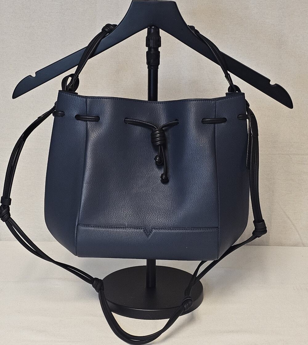 Von Holzhausen Denim & Black The Bucket Crossbody Vegan Leather Purse /Bag Blue